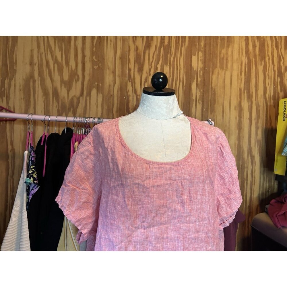 Tahari 100% Linen Red Boxy Blouse Short Sleeve Top Women 3X Plus‎ Beach - Picture 3 of 7